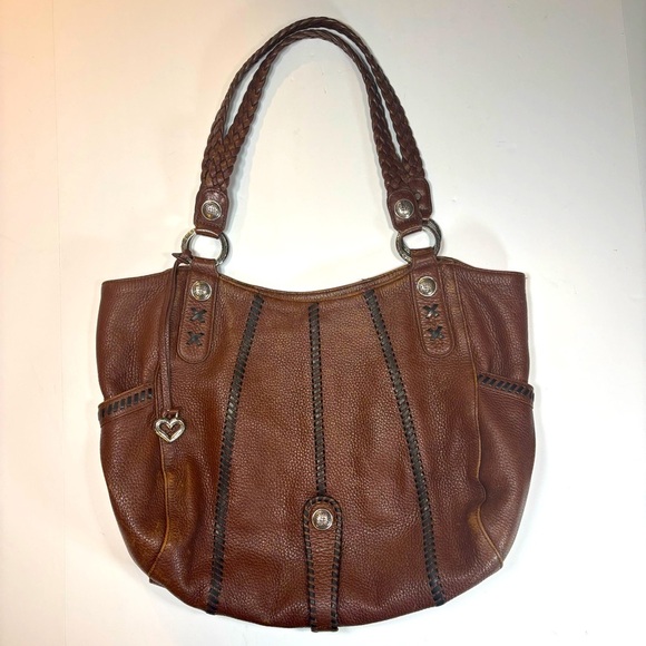 Brighton Two Tone Brown Leather Purse Satchel Shoulder Bag Heart Charm D523425 - Picture 1 of 11